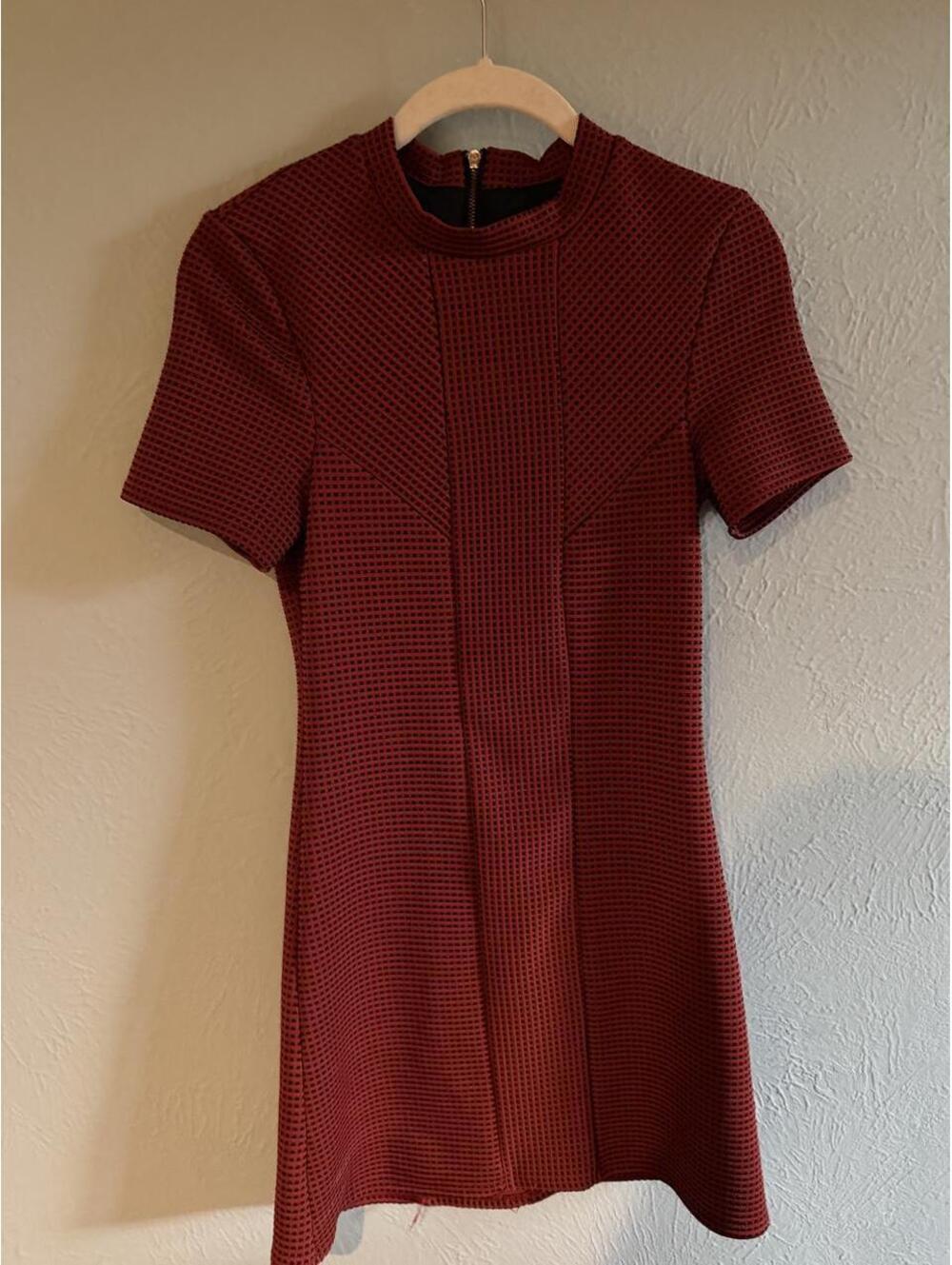 Topshop burgundy red mini dress with black grid pattern, size 2 #mini #grid